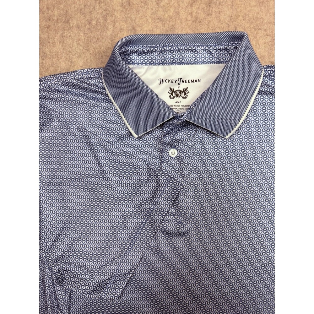 Hickey Freeman Men's Polo Golf Performance Stretch‎ Black Blue Geometric XL